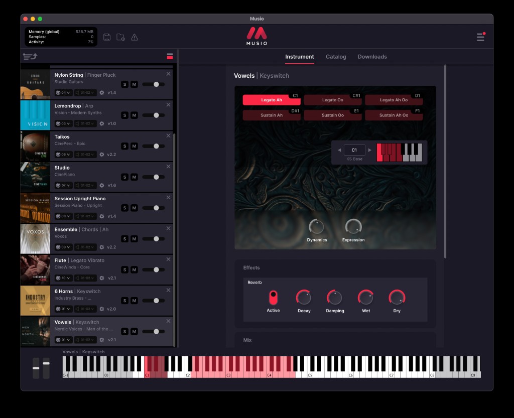 Musio Vowels instrument with keyswitch articulations